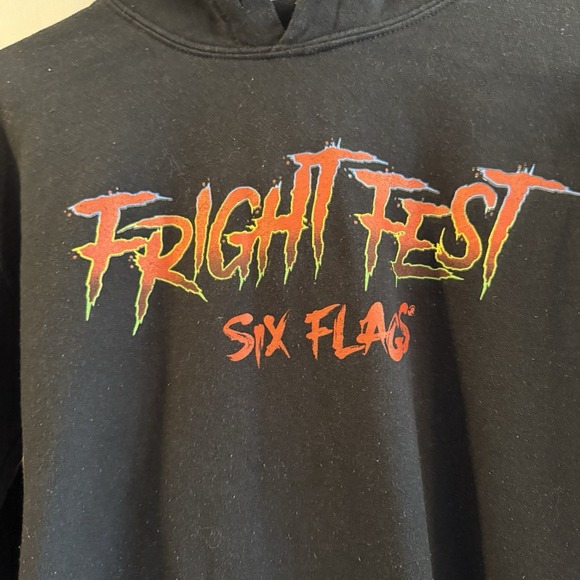 Six Flags Great America S Fright Fest Black Hoodie Clown Horror Severed Spine - Picture 3 of 5